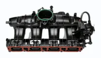 MONTTRON intake manifold: a black plastic manifold for a four-cylinder engine, with the throttle body flange, the four runners and the port flange with its gasket