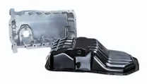 MONTTRON oil pans: a cast aluminium upper sump section and a pressed steel oil pan with its drain plug
