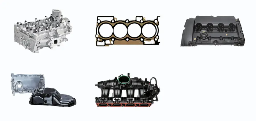 MONTTRON cylinder head and sealing parts: a cylinder head, a multi-layer head gasket, a valve cover, an oil pan and an intake manifold