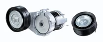 MONTTRON tensioner bearings: an automatic belt tensioner with its arm and pulley, a tensioner with a ribbed pulley and a plain idler pulley